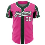 Personalized Pink White-Green 3 Colors Arm Shapes Authentic Baseball Jersey Team Custom Name and Number