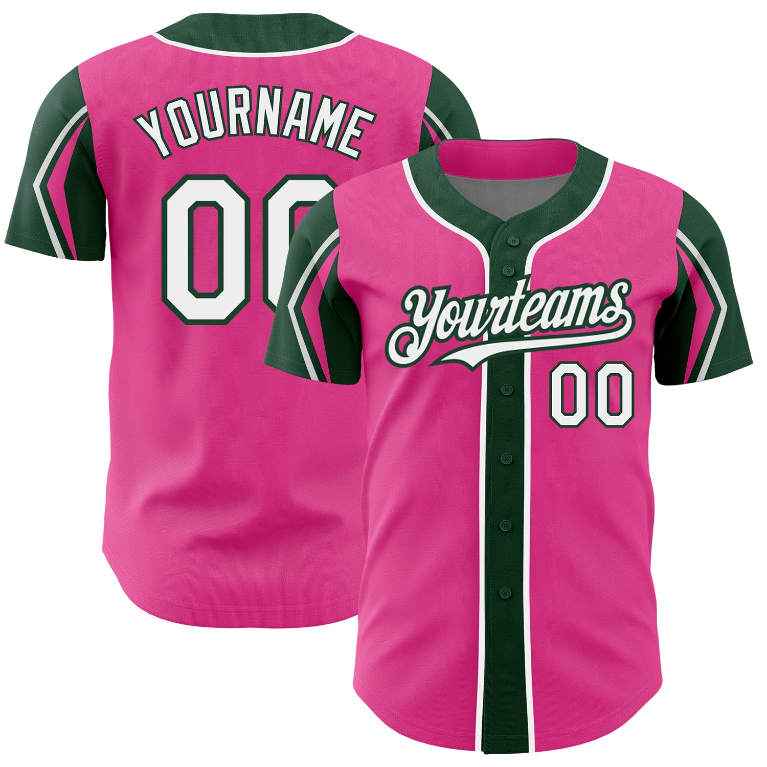 Personalized Pink White-Green 3 Colors Arm Shapes Authentic Baseball Jersey Team Custom Name and Number