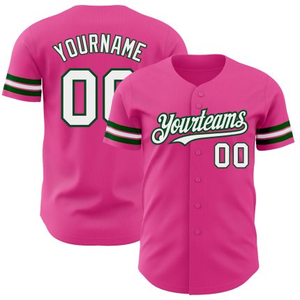 Personalized Pink White-Green Authentic Baseball Jersey Team Custom Name and Number