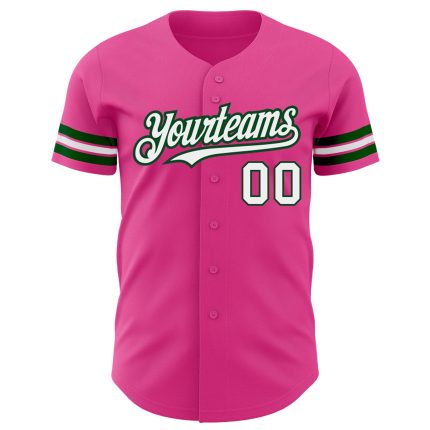 Personalized Pink White-Green Authentic Baseball Jersey Team Custom Name and Number