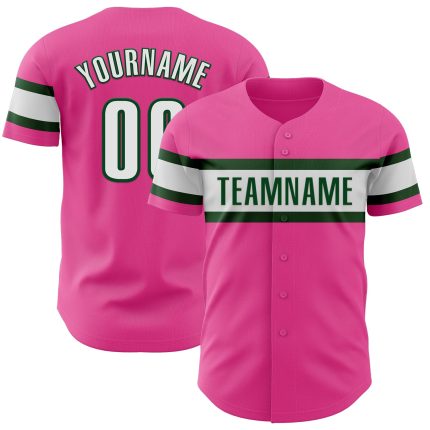 Personalized Pink White-Green Authentic Baseball Jersey