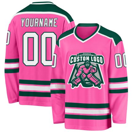 Personalized Pink White-Green Hockey Jersey Team Custom Name and Number