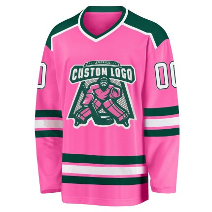Personalized Pink White-Green Hockey Jersey Team Custom Name and Number