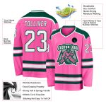 Personalized Pink White-Green Hockey Jersey Team Custom Name and Number