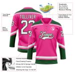 Personalized Pink White-Green Hockey Lace Neck Jersey Team Custom Name and Number