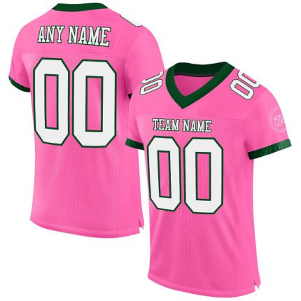 Personalized Pink White-Green Mesh Authentic Football Jersey Team Custom Name and Number