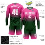 Personalized Pink White-Green Sublimation Long Sleeve Fade Fashion Soccer Uniform Jersey Team Custom Name and Number