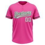 Personalized Pink White-Green Two-Button Unisex Softball Jersey Team Custom Name and Number
