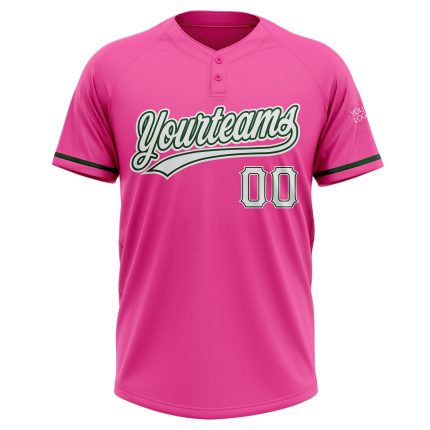 Personalized Pink White-Green Two-Button Unisex Softball Jersey Team Custom Name and Number