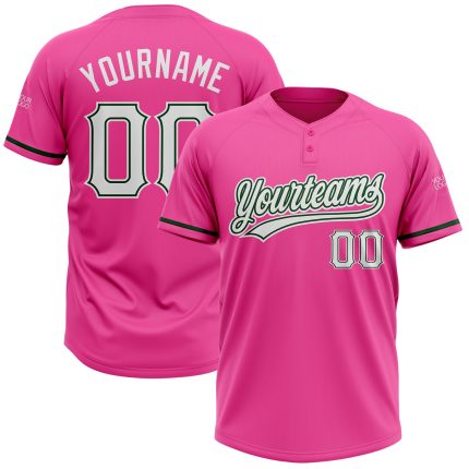 Personalized Pink White-Green Two-Button Unisex Softball Jersey Team Custom Name and Number