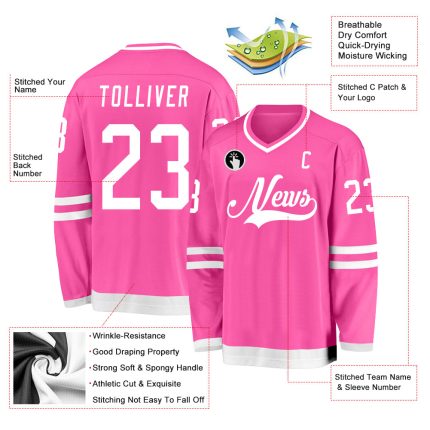 Personalized Pink White Hockey Jersey Team Custom Name and Number
