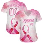 Personalized Pink White-Hot Pink 3D Pink Ribbon Breast Cancer Awareness Month Women Health Care Support Authentic Baseball Jersey Team Custom Name and Number
