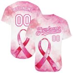 Personalized Pink White-Hot Pink 3D Pink Ribbon Breast Cancer Awareness Month Women Health Care Support Authentic Baseball Jersey Team Custom Name and Number