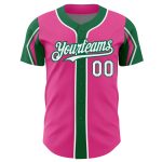 Personalized Pink White-Kelly Green 3 Colors Arm Shapes Authentic Baseball Jersey Team Custom Name and Number