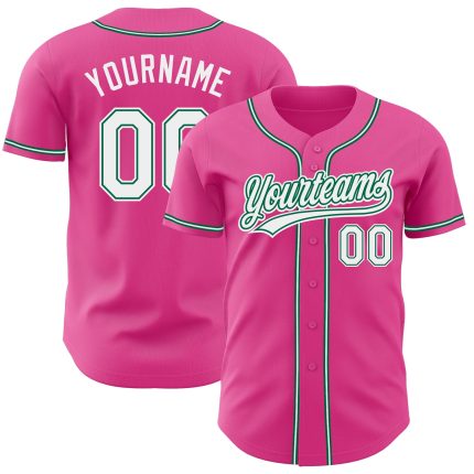Personalized Pink White-Kelly Green Authentic Baseball Jersey