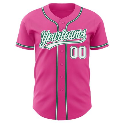 Personalized Pink White-Kelly Green Authentic Baseball Jersey