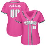 Personalized Pink White-Kelly Green Authentic Baseball Jersey Team Custom Name and Number