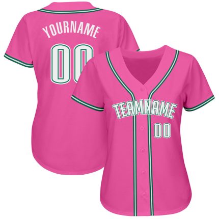 Personalized Pink White-Kelly Green Authentic Baseball Jersey Team Custom Name and Number