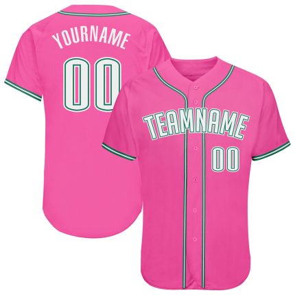 Personalized Pink White-Kelly Green Authentic Baseball Jersey Team Custom Name and Number