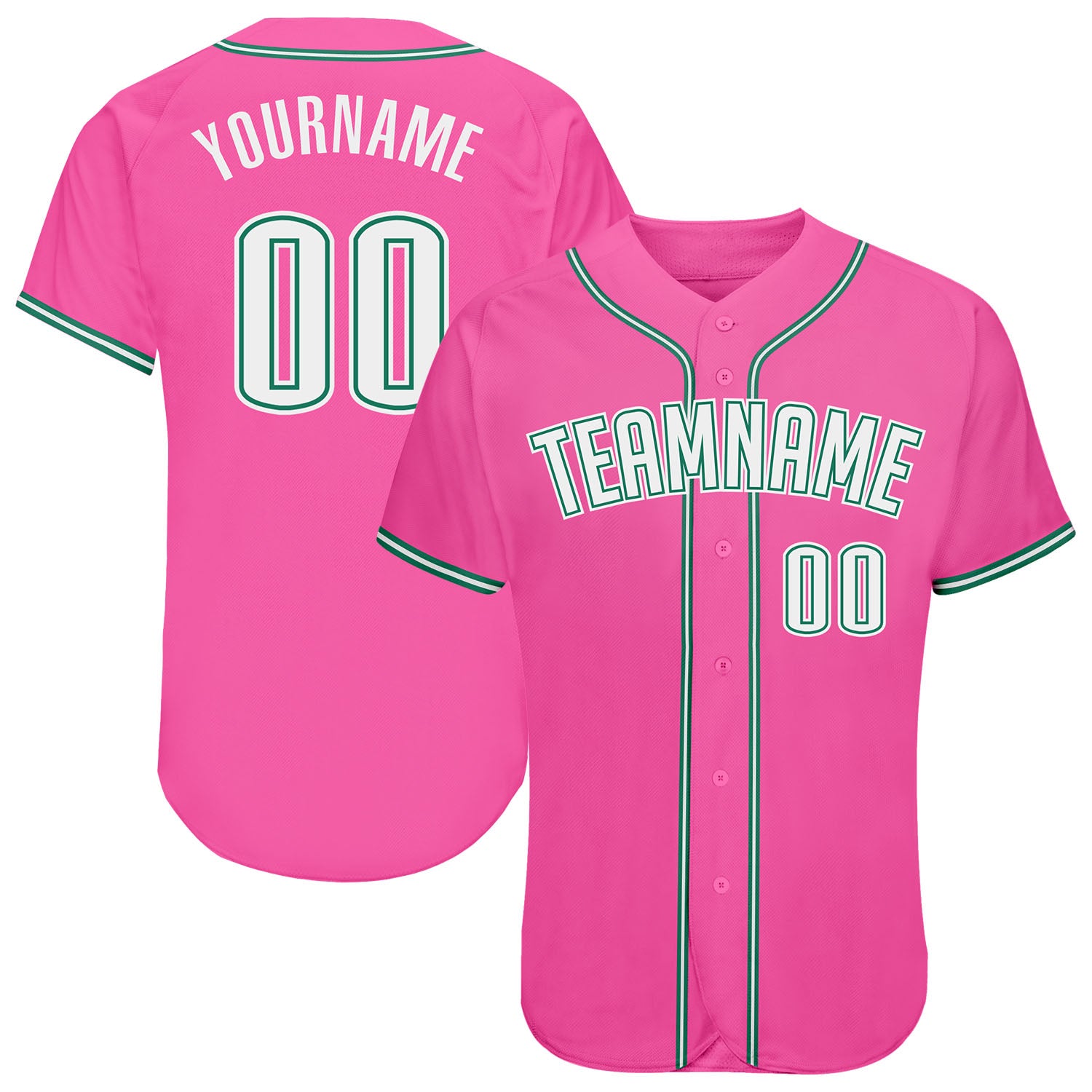 Personalized Pink White-Kelly Green Authentic Baseball Jersey Team Custom Name and Number
