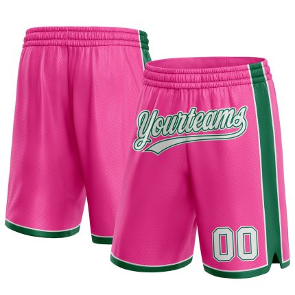Personalized Pink White-Kelly Green Authentic Basketball Shorts Team Custom Name and Number