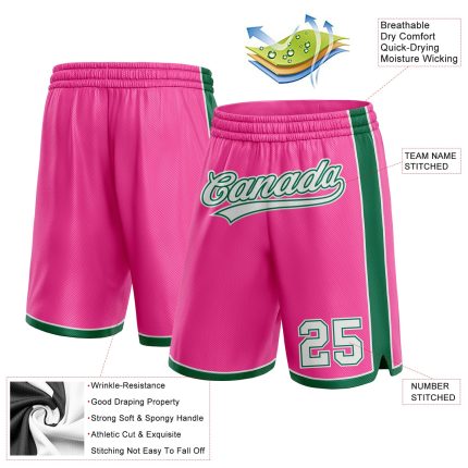 Personalized Pink White-Kelly Green Authentic Basketball Shorts Team Custom Name and Number