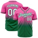 Personalized Pink White-Kelly Green Authentic Fade Fashion Baseball Jersey Team Custom Name and Number