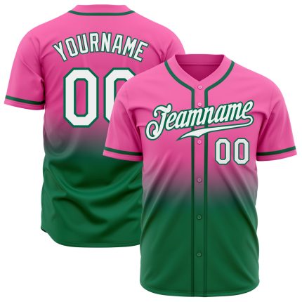 Personalized Pink White-Kelly Green Authentic Fade Fashion Baseball Jersey Team Custom Name and Number