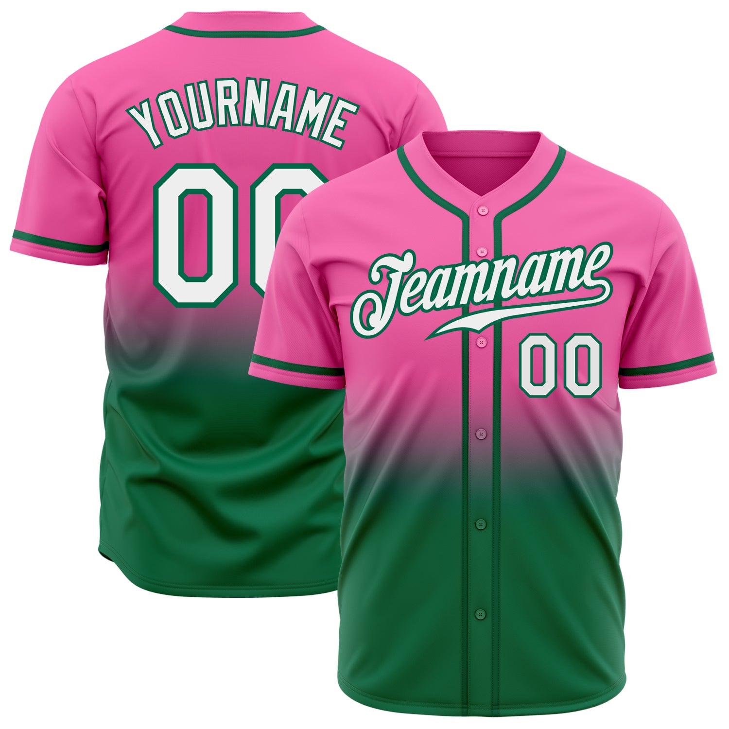 Personalized Pink White-Kelly Green Authentic Fade Fashion Baseball Jersey Team Custom Name and Number