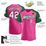 Personalized Pink White-Kelly Green Authentic Raglan Sleeves Baseball Jersey Team Custom Name and Number