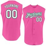 Personalized Pink White-Kelly Green Authentic Sleeveless Baseball Jersey Team Custom Name and Number