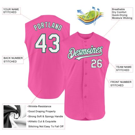 Personalized Pink White-Kelly Green Authentic Sleeveless Baseball Jersey Team Custom Name and Number