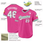 Personalized Pink White-Kelly Green Authentic Throwback Baseball Jersey Team Custom Name and Number