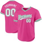 Personalized Pink White-Kelly Green Authentic Throwback Baseball Jersey Team Custom Name and Number
