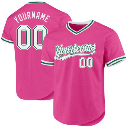 Personalized Pink White-Kelly Green Authentic Throwback Baseball Jersey Team Custom Name and Number