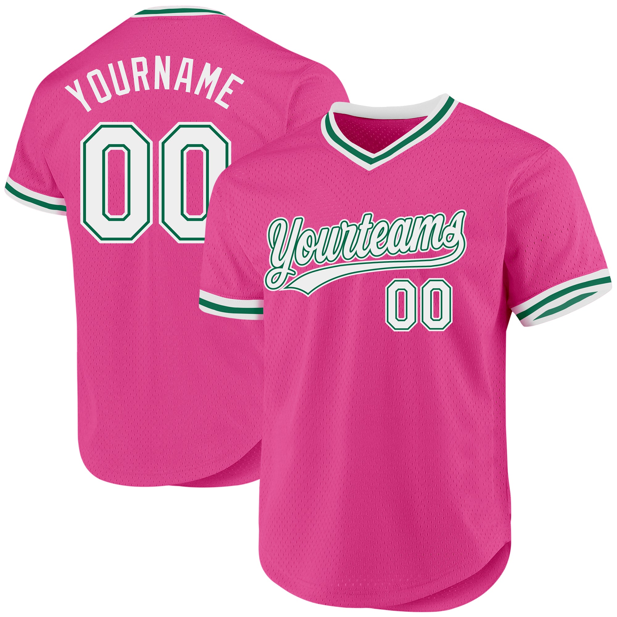 Personalized Pink White-Kelly Green Authentic Throwback Baseball Jersey Team Custom Name and Number
