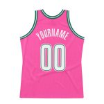 Personalized Pink White-Kelly Green Authentic Throwback Basketball Jersey Team Custom Name and Number