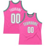 Personalized Pink White-Kelly Green Authentic Throwback Basketball Jersey Team Custom Name and Number