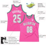 Personalized Pink White-Kelly Green Authentic Throwback Basketball Jersey Team Custom Name and Number