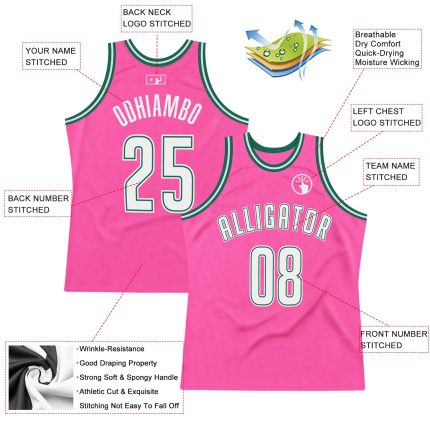 Personalized Pink White-Kelly Green Authentic Throwback Basketball Jersey Team Custom Name and Number