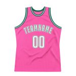 Personalized Pink White-Kelly Green Authentic Throwback Basketball Jersey Team Custom Name and Number