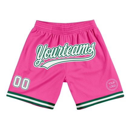 Personalized Pink White-Kelly Green Authentic Throwback Basketball Shorts