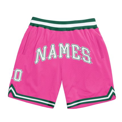 Personalized Pink White-Kelly Green Authentic Throwback Basketball Shorts Team Custom Name and Number