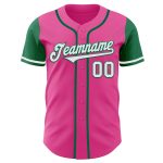 Personalized Pink White-Kelly Green Authentic Two Tone Baseball Jersey Team Custom Name and Number
