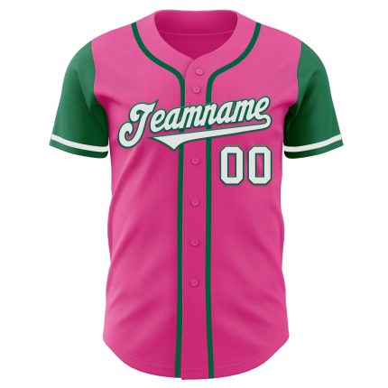 Personalized Pink White-Kelly Green Authentic Two Tone Baseball Jersey Team Custom Name and Number
