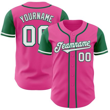 Personalized Pink White-Kelly Green Authentic Two Tone Baseball Jersey Team Custom Name and Number