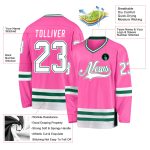 Personalized Pink White-Kelly Green Hockey Jersey Team Custom Name and Number