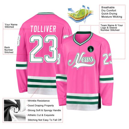 Personalized Pink White-Kelly Green Hockey Jersey Team Custom Name and Number