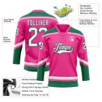 Personalized Pink White-Kelly Green Hockey Lace Neck Jersey Team Custom Name and Number