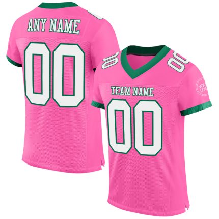 Personalized Pink White-Kelly Green Mesh Authentic Football Jersey